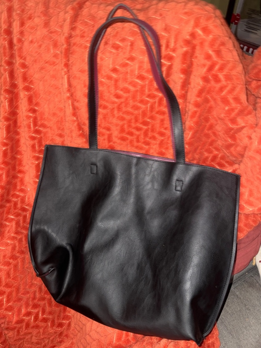 Black & Burgundy Vegan Leather Tote | Chic Everyday Carryall